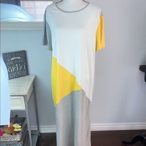 SHEIN Womens Colorblock Maxi Dress Grey White Yellow Short Sleeve T-Shirt 1XL